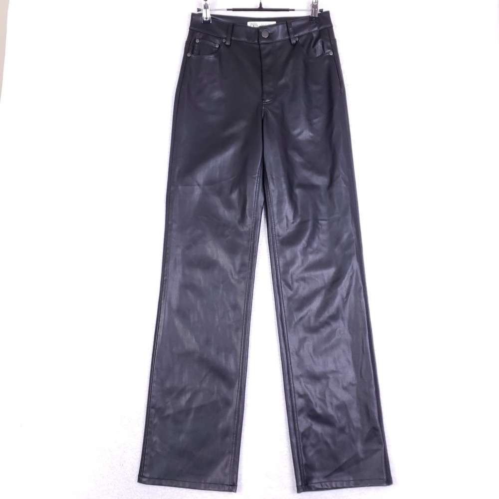Zara Faux Leather Pants 4 High Waisted Straight Leg Black Minimalist‎ Edgy